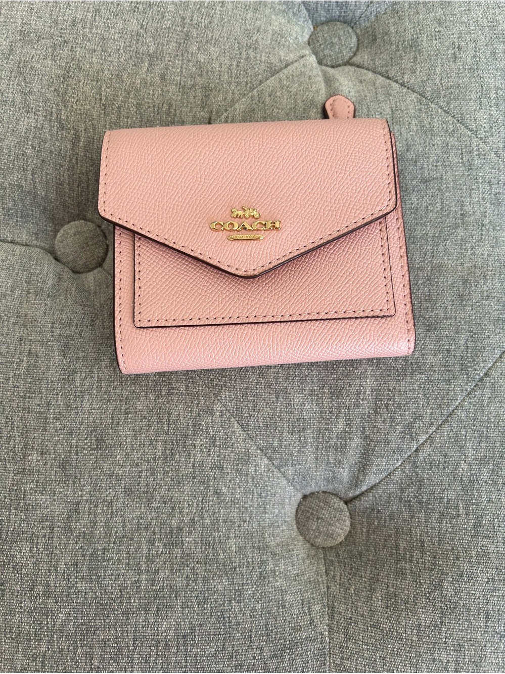 Coach Blush Pink Pebbled Leather Small Wallet with Gold Logo